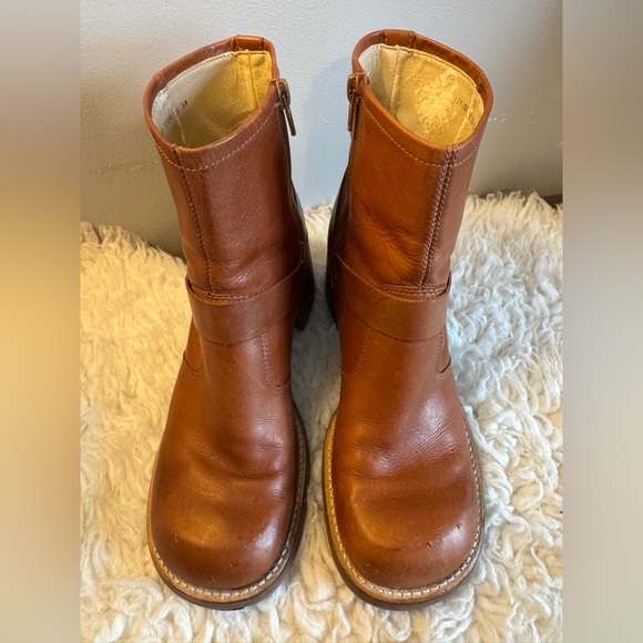 Vintage 90s Boot Leather Chunky Heel Harness Tan EUC sz 9 - Picture 3 of 14